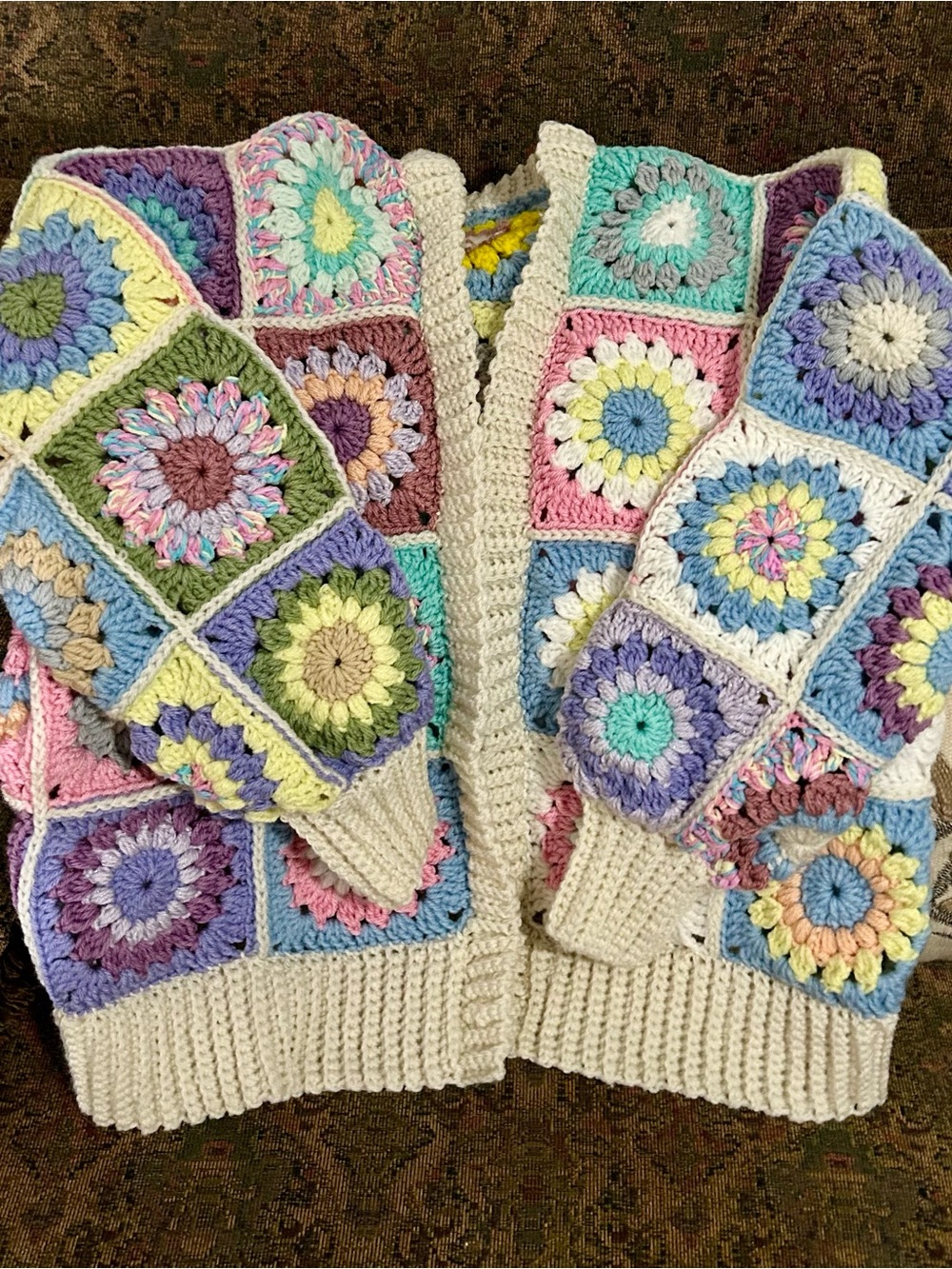 Handmade Multicolor Granny Square Crochet Cardigan Sweater